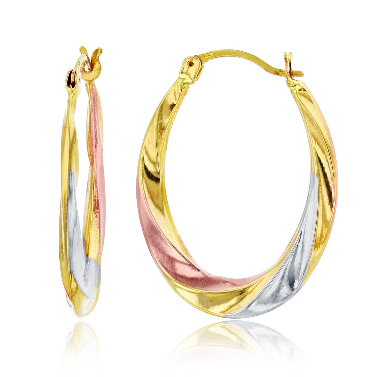 14K Tri-Color Gold 24x2mm High Polished Twisted Oval-Shaped Hoop Earring