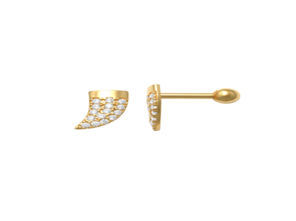 10K Yellow Gold Micropave Horn Nose Stud with Ball Screw-Back