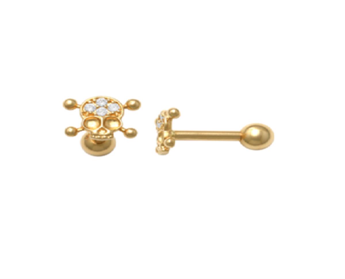 10K Yellow Gold Skull Nose Stud with Ball Screw-Back