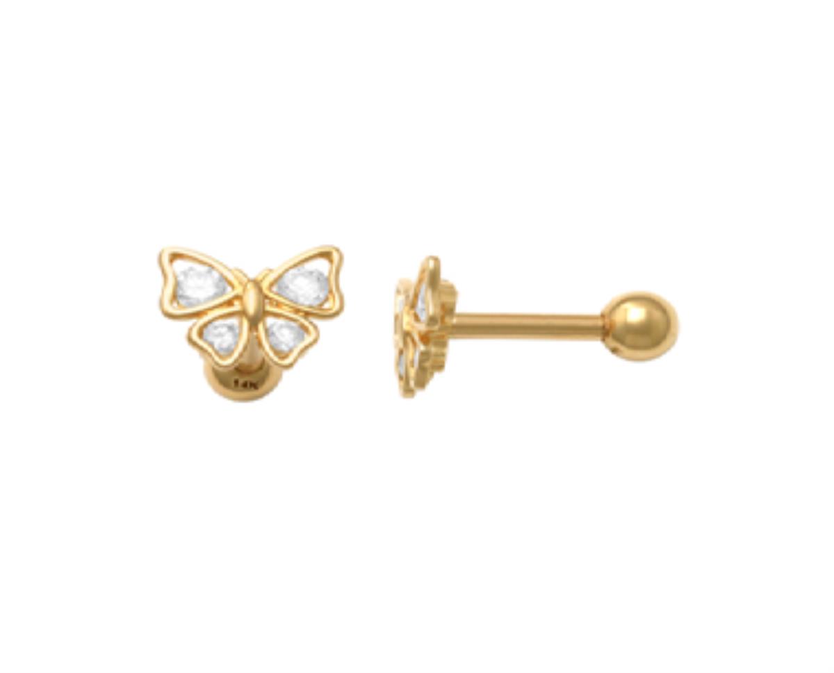 14K Yellow Gold Butterfly Nose Stud with Ball Screw-Back