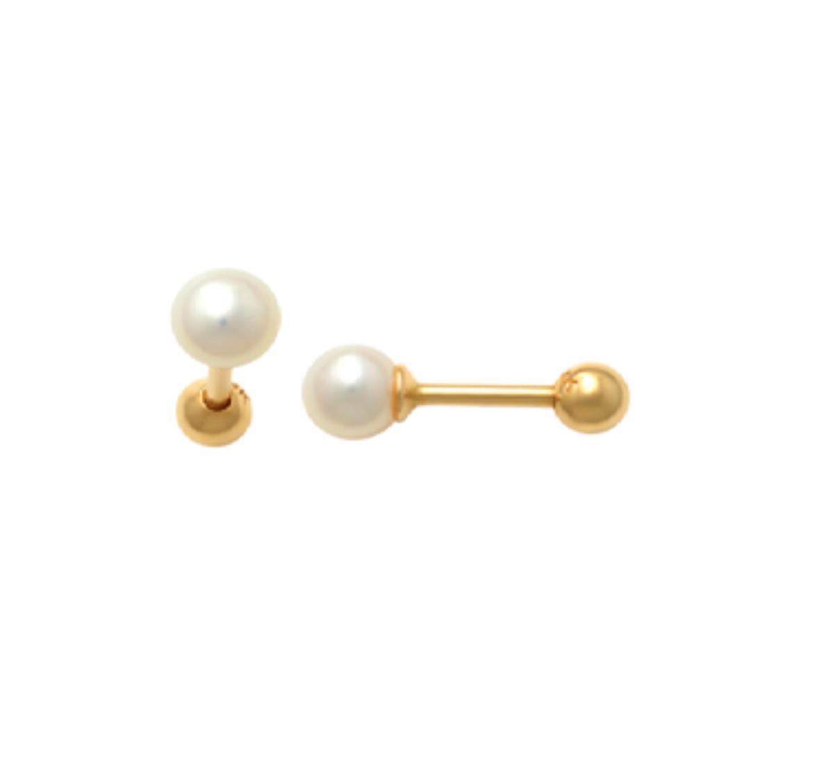 14K Yellow Gold 4mm Freshwater Pearl Nose Stud with Ball Screw-Back