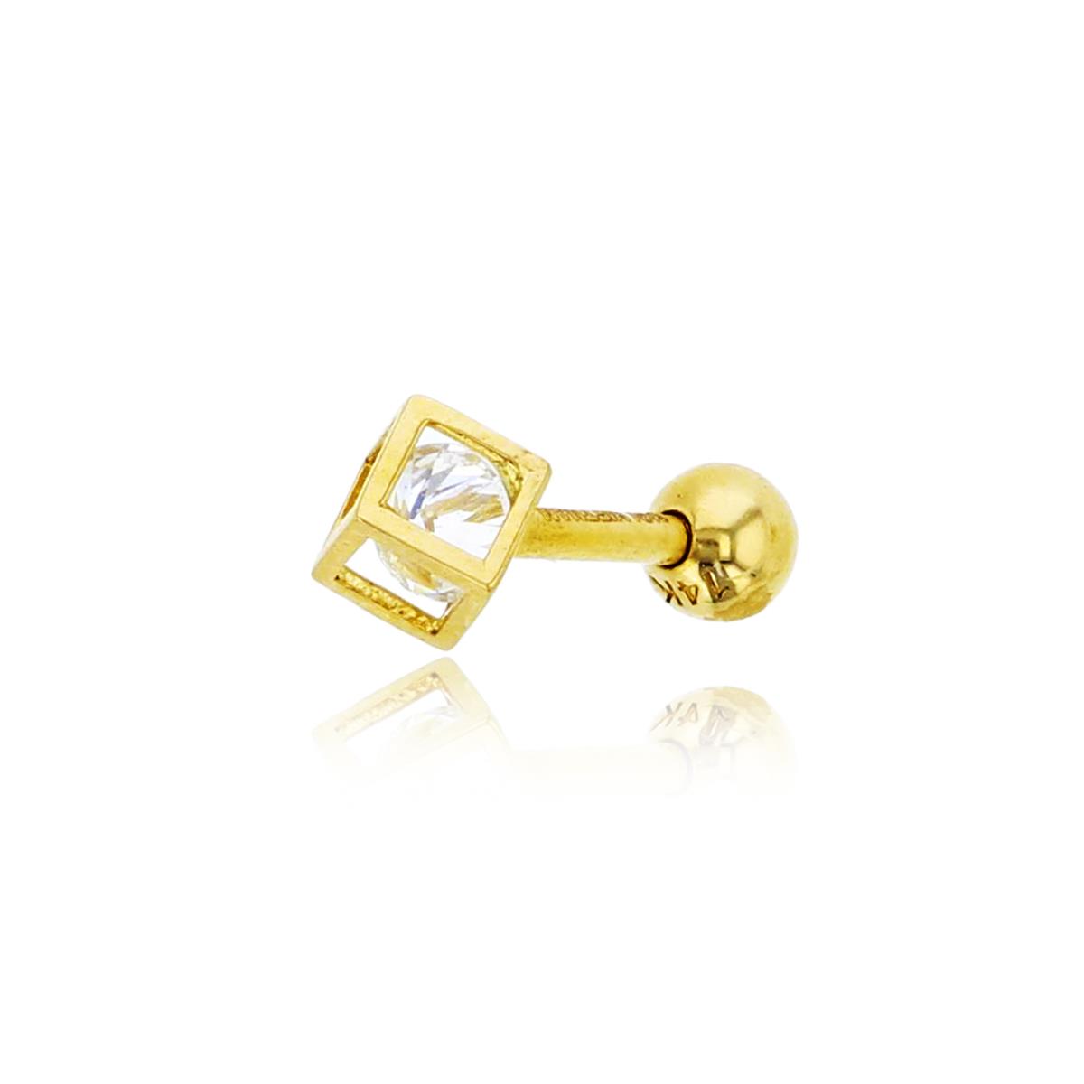 14K Yellow Gold 3mm Round Cut CZ Cube Nose Stud with Ball Screw-Back