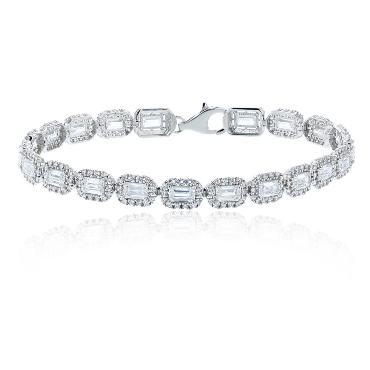 14K White Gold 5x3mm Emerald Cut Swarovski Halo 7.5" Tennis Bracelet