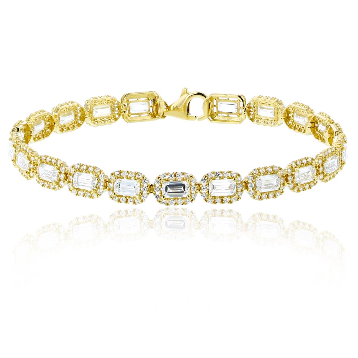 14K Yellow Gold 5x3mm Emerald Cut Swarovski Halo 7.5" Tennis Bracelet