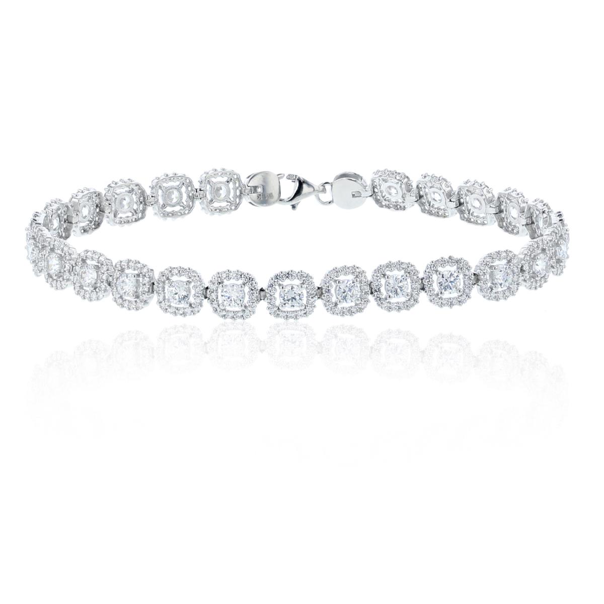 14K White Gold 3.00mm Round Cut Swarovski Cushion Halo 7.5" Tennis Bracelet