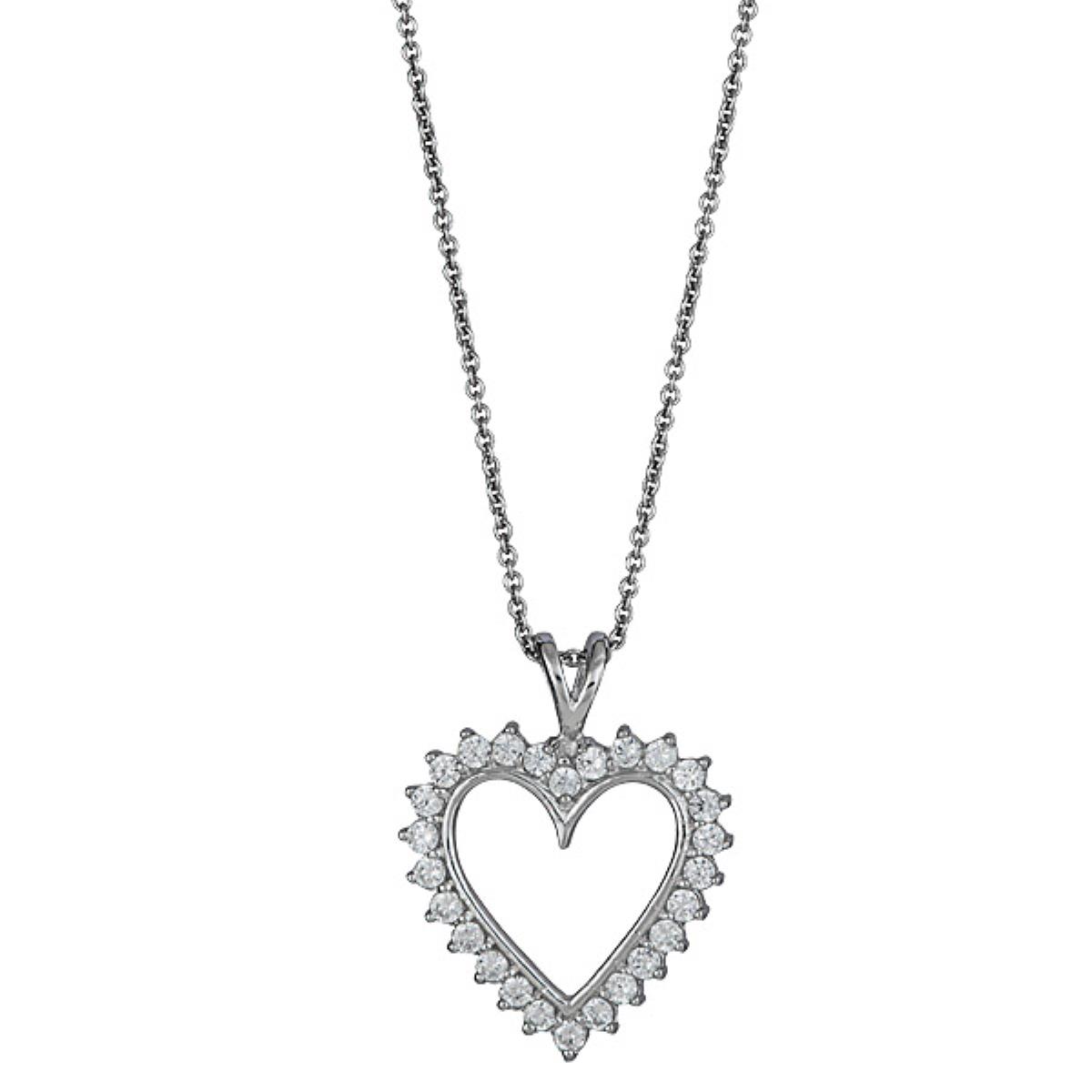 Sterling Silver Rhodium 18X30mm Heart 18" Necklace