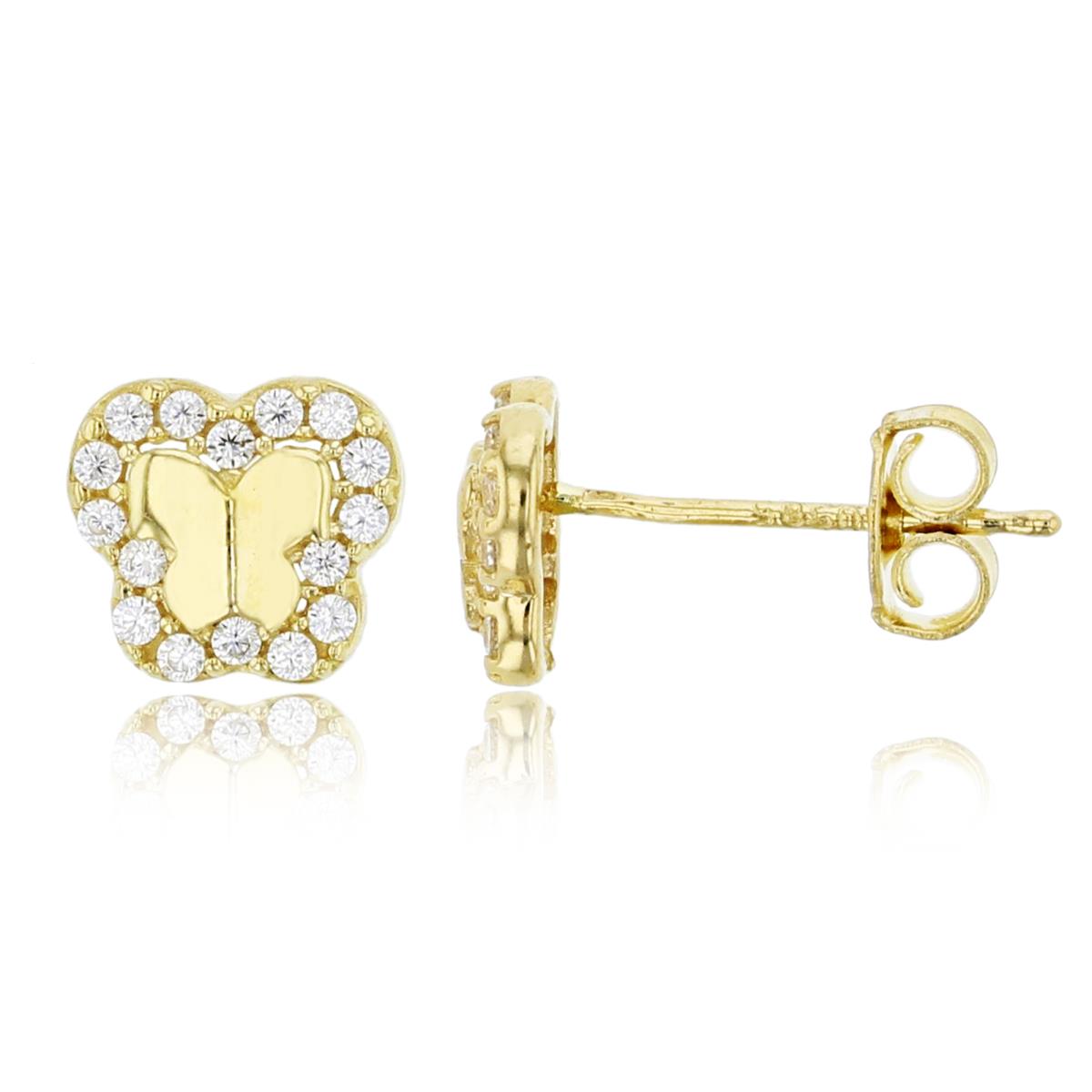 14K Yellow Gold 6x7mm Polished & Micropave CZ Butterfly Stud Earring