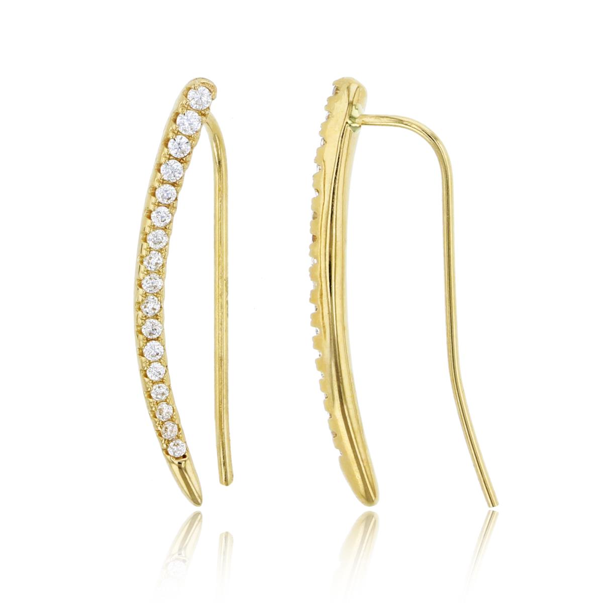 14K Yellow Gold 24x2mm Micropave CZ Curve Ear Crawler