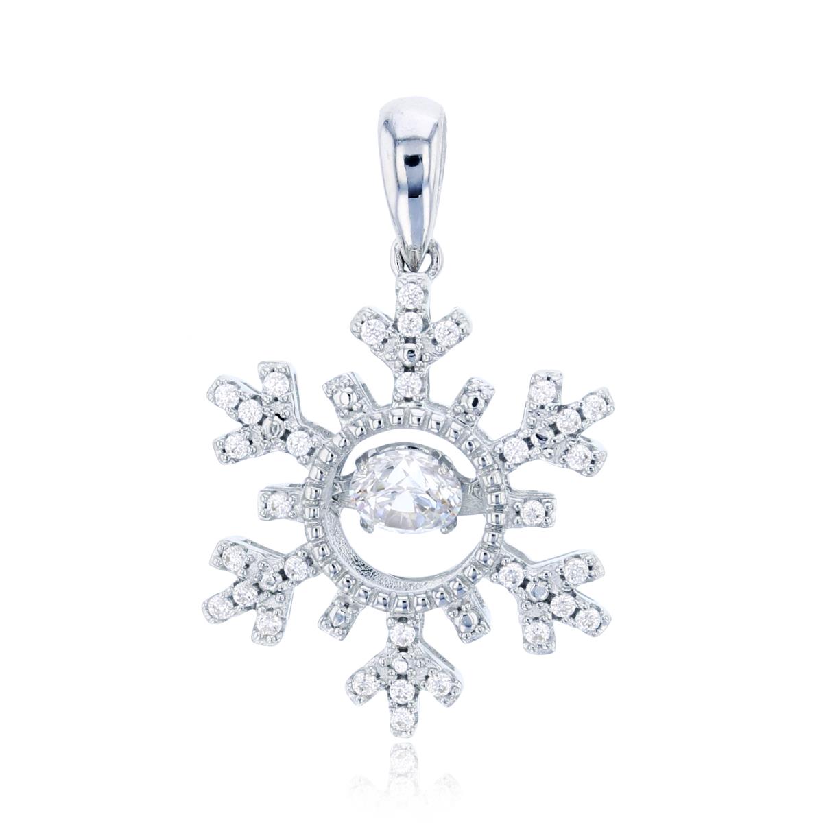 Sterling Silver Rhodium 4.5mm Round Cut CZ Milgrain Snowflake Pendant