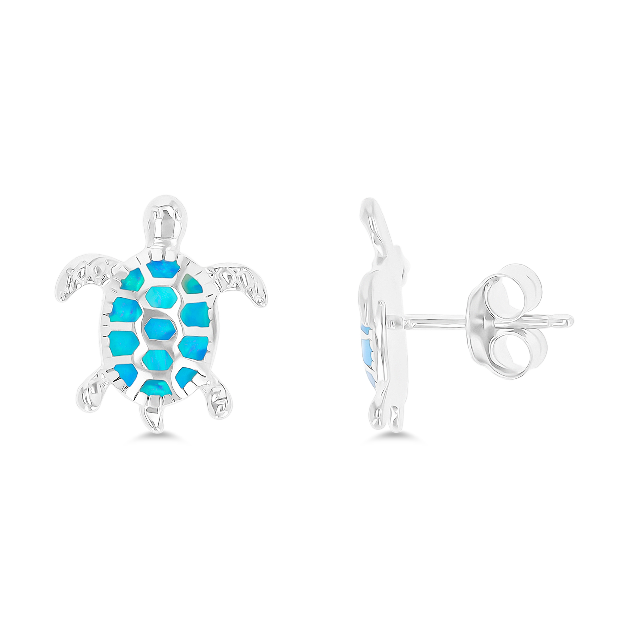 Sterling Silver Created Opal Turtle Stud Earring
