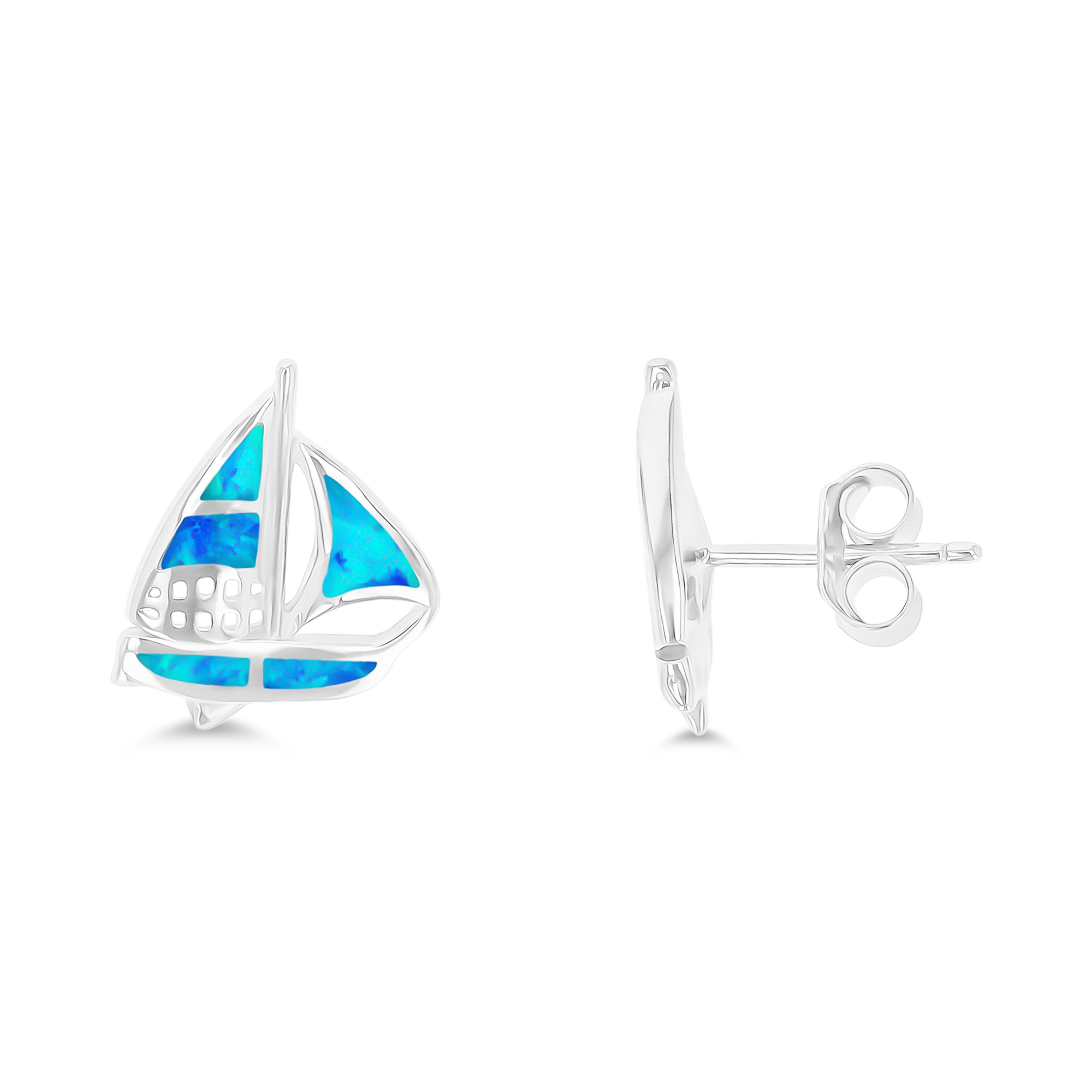 Sterling Silver Created Opal Ship Stud Earring
