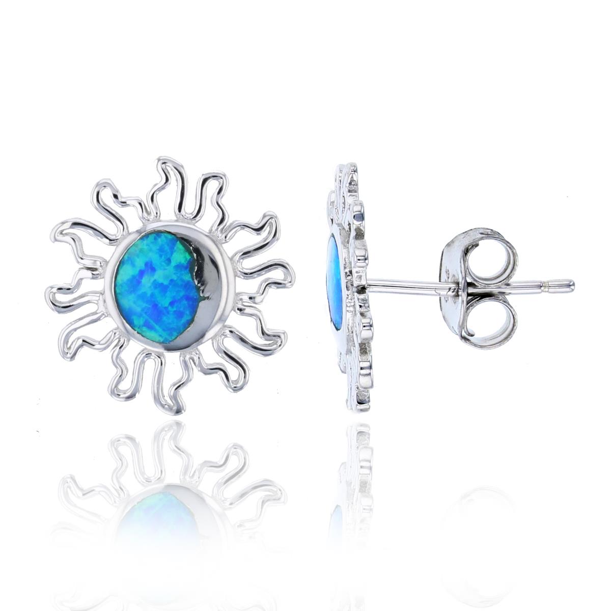 Sterling Silver Created Opal Sun Stud Earring