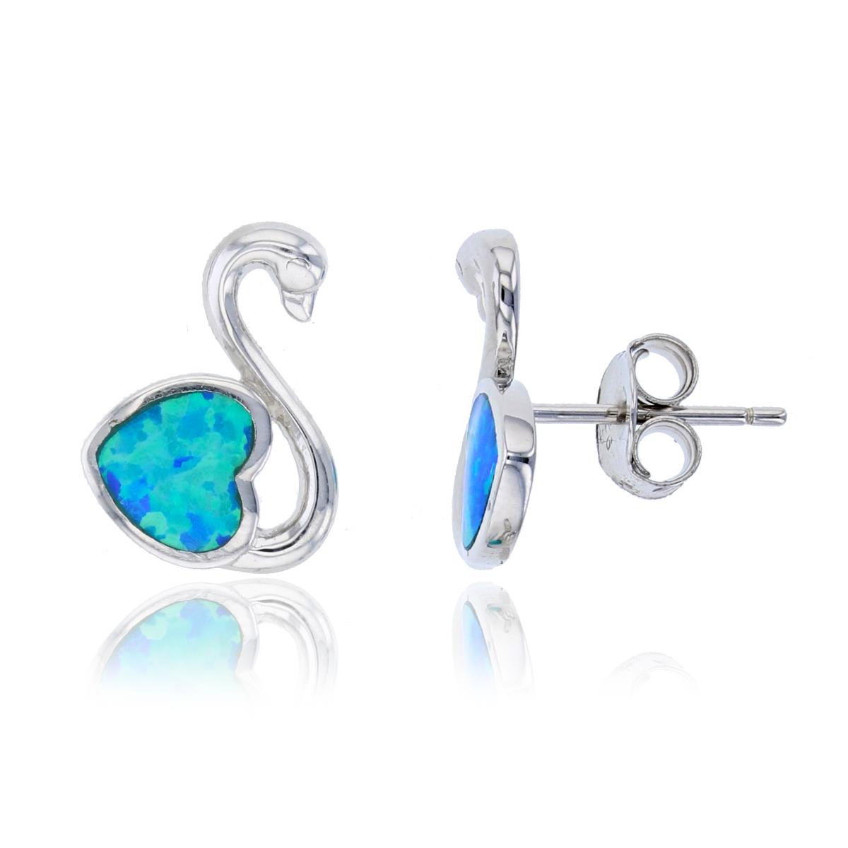 Sterling Silver Created Opal Swan Stud Earring