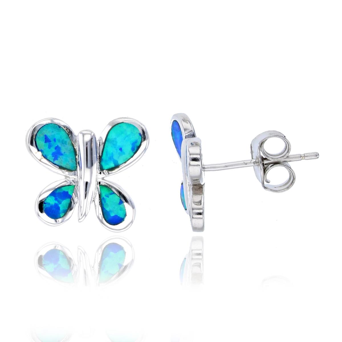 Sterling Silver Created Opal Butterfly Stud Earring