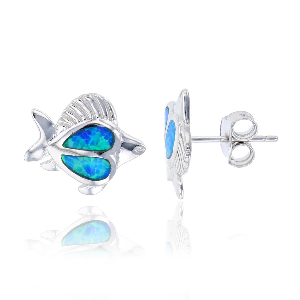 Sterling Silver Created Opal Fish Stud Earring
