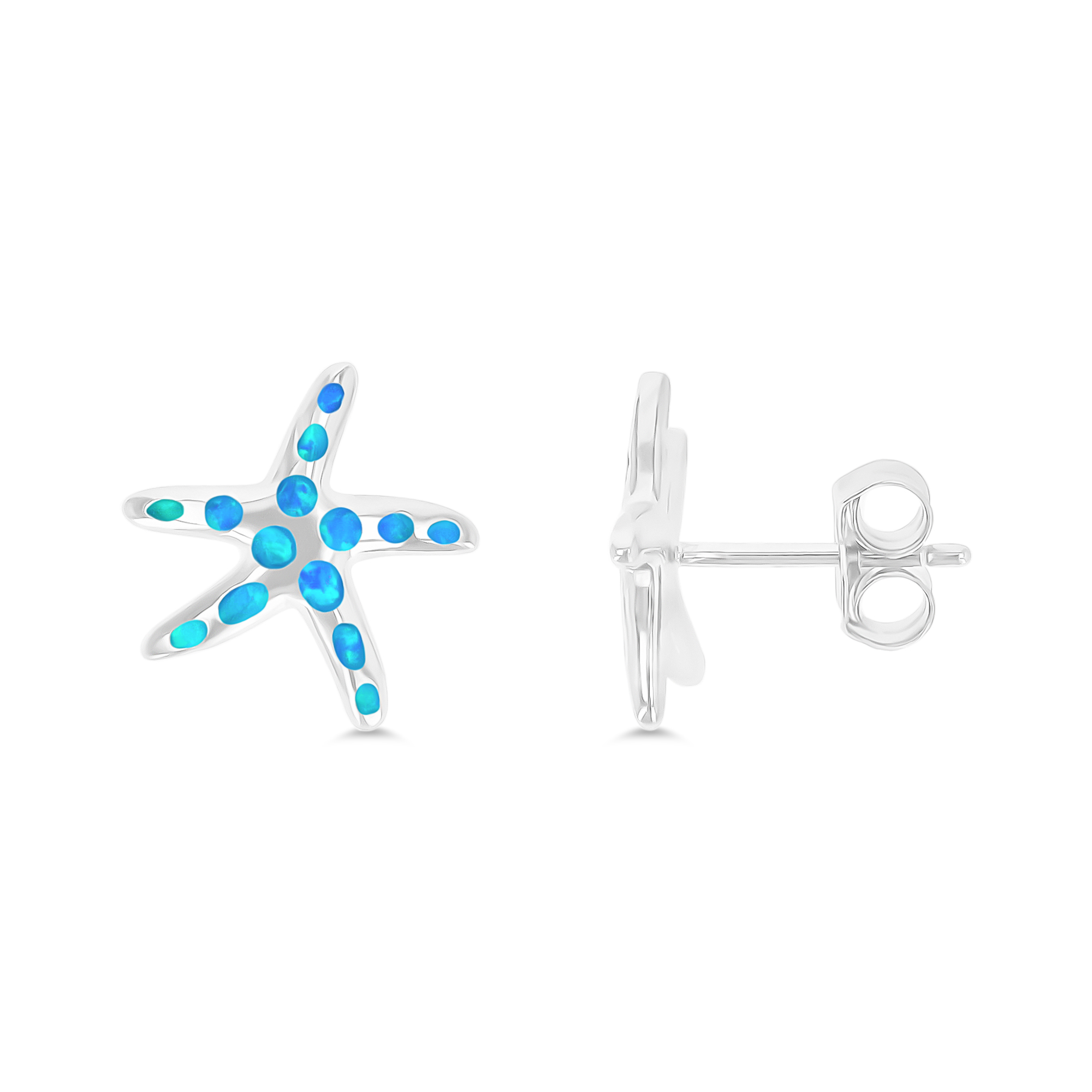Sterling Silver Created Opal Starfish Stud Earring