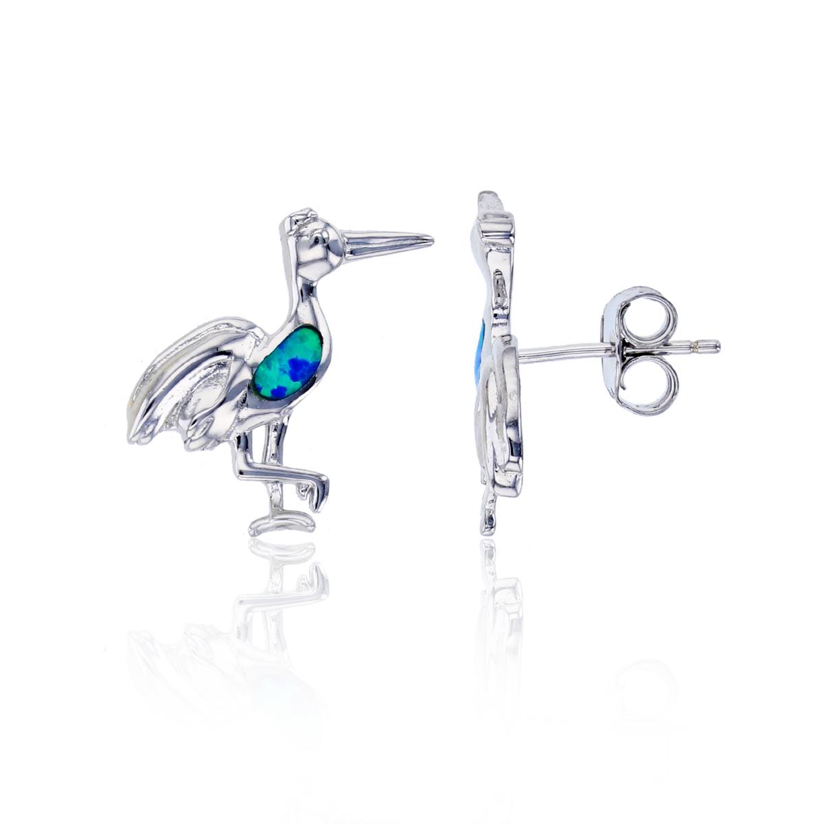 Sterling Silver Created Opal Pelican Stud Earring