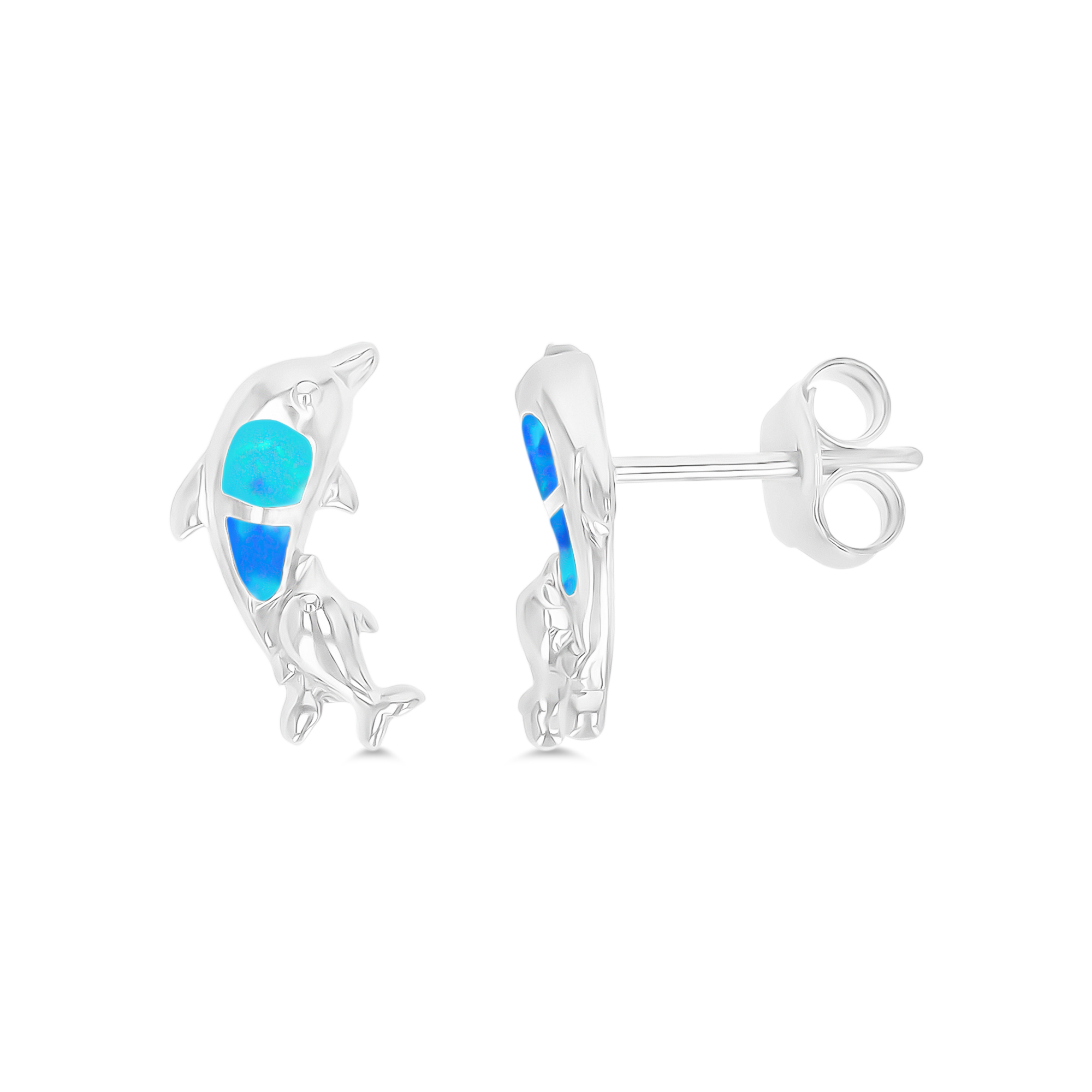 Sterling Silver Created Opal Dolphin Stud Earring