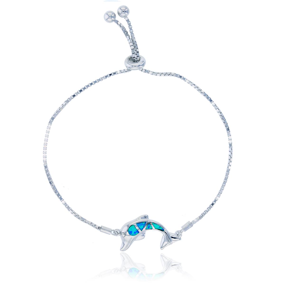 Sterling Silver Rhodium Created Opal Dolphin Adjustable Bracelet