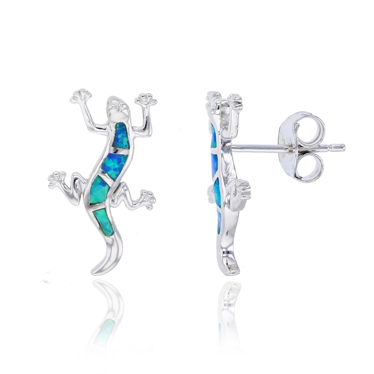 Sterling Silver Created Opal Lizard Stud Earring