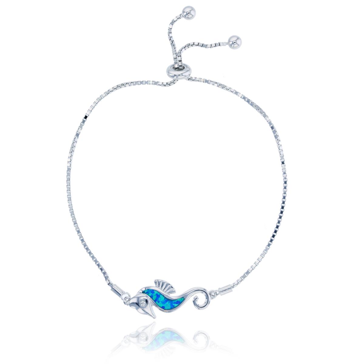 Sterling Silver Rhodium Created Opal Seahorse Adjustable Bracelet