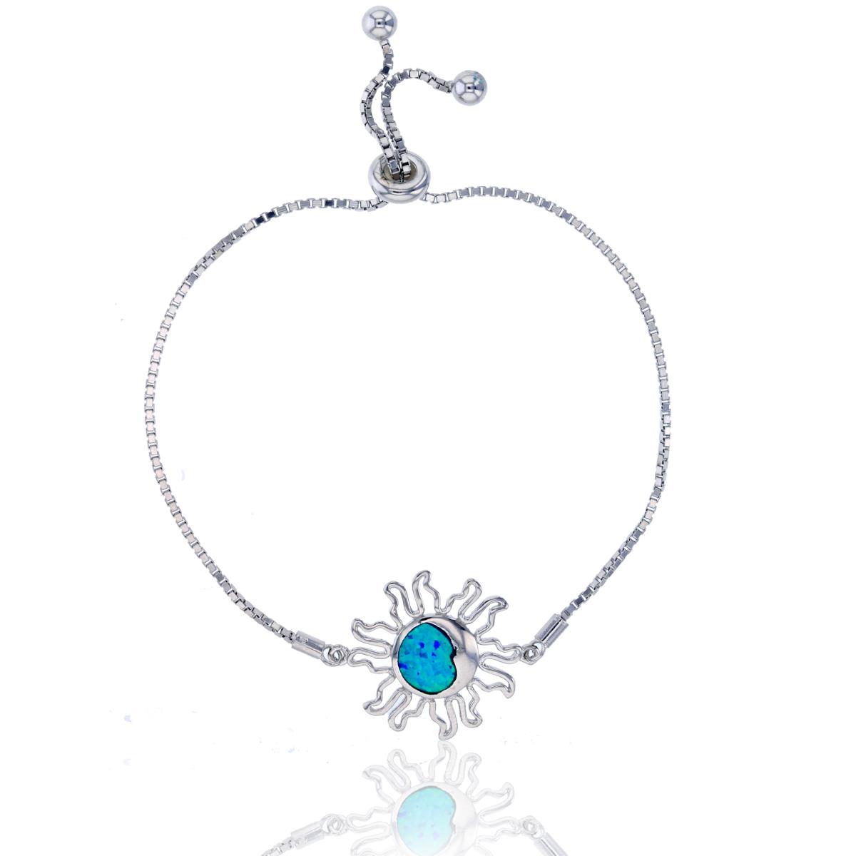 Sterling Silver Rhodium Created Opal Sun Adjustable Bracelet