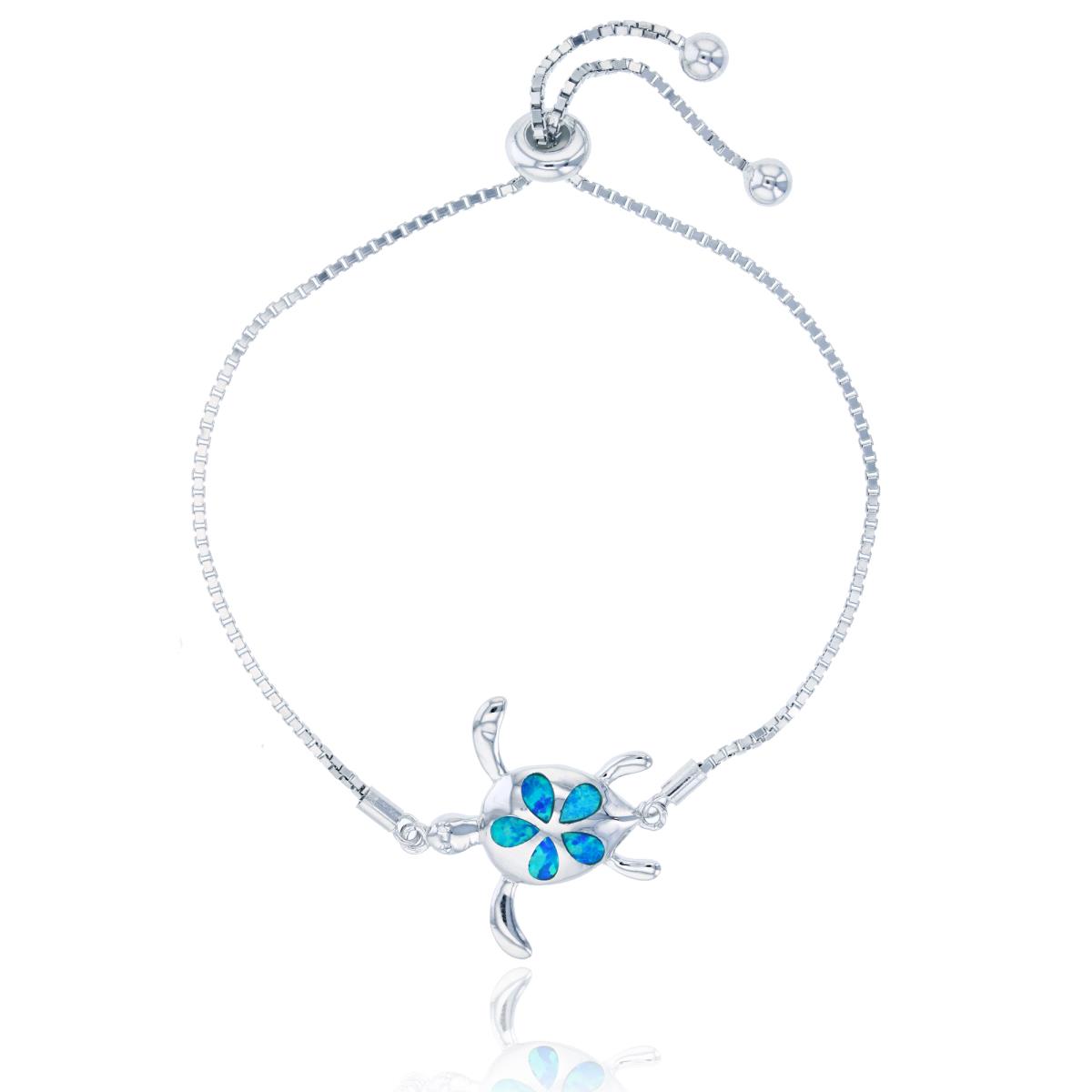 Sterling Silver Rhodium Created Opal Turtle Adjustable Bracelet