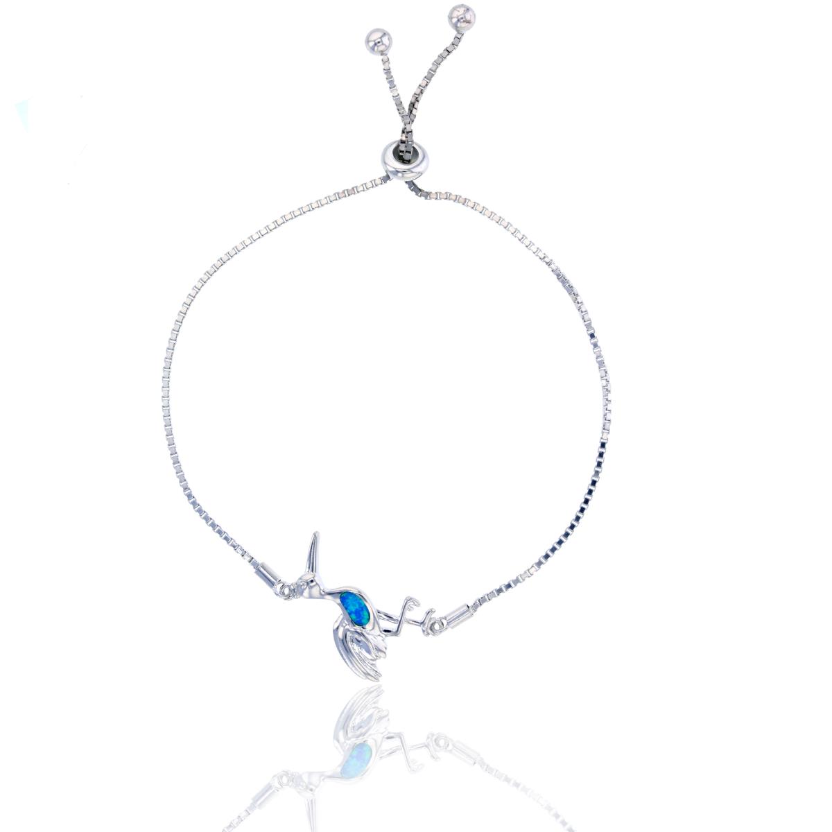 Sterling Silver Rhodium Created Opal Pelican Adjustable Bracelet