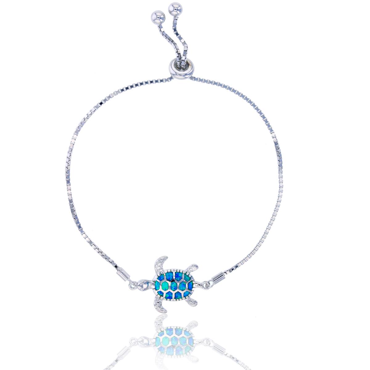 Sterling Silver Rhodium Created Opal Turtle Adjustable Bracelet