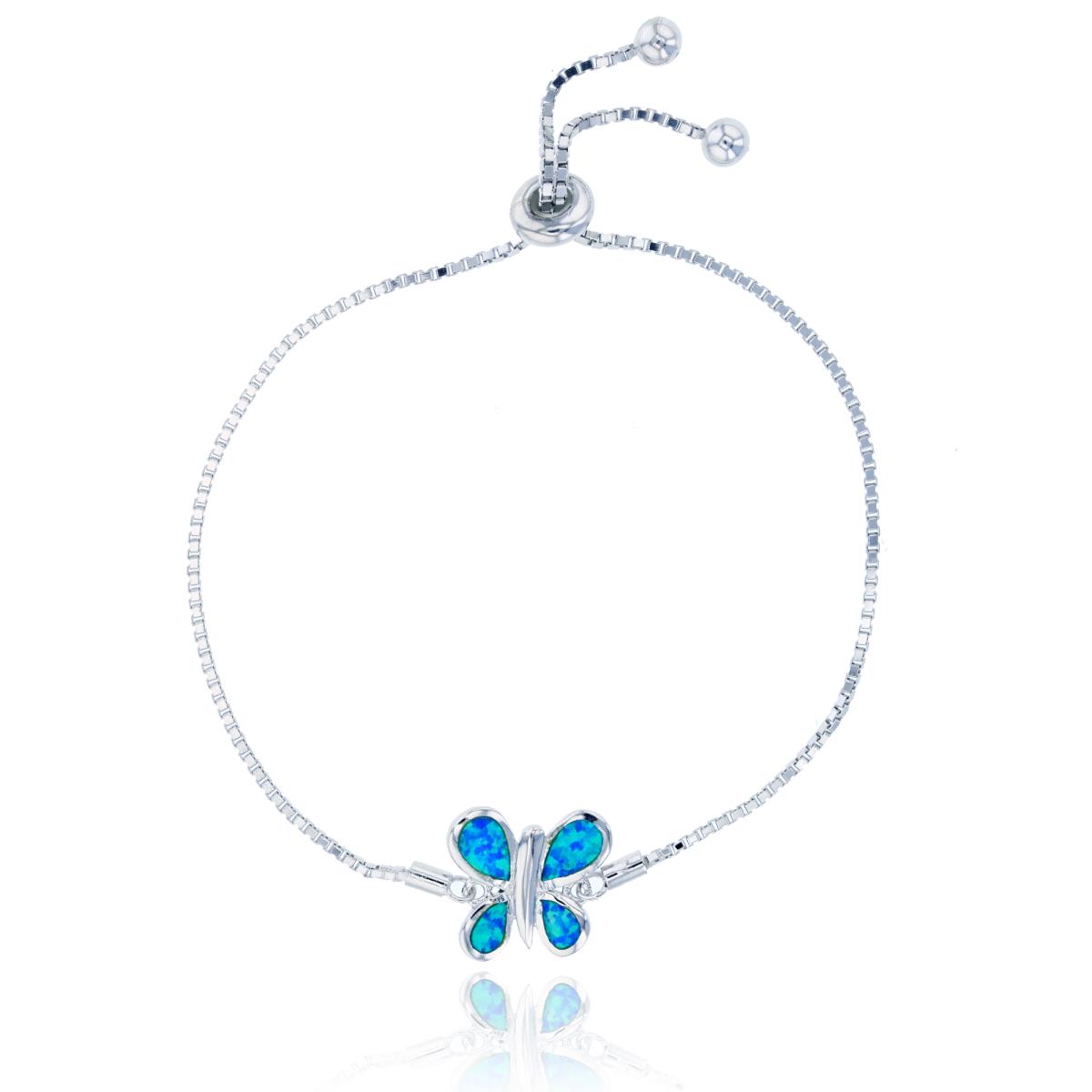 Sterling Silver Rhodium Created Opal Butterfly Adjustable Bracelet