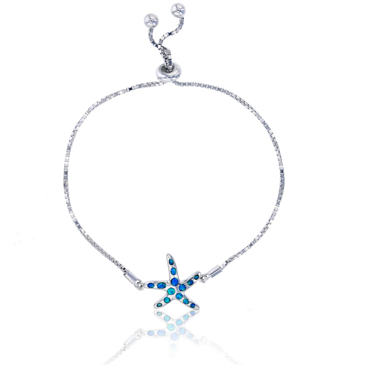 Sterling Silver Rhodium Created Opal Starfish Adjustable Bracelet