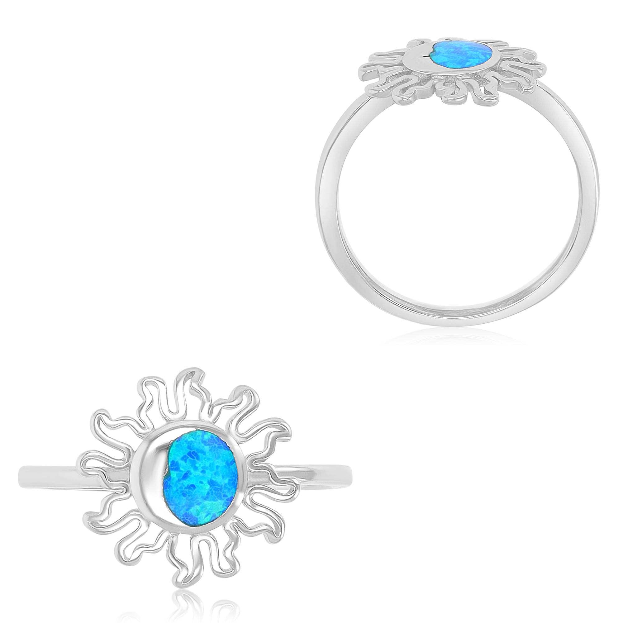 Sterling Silver Created Opal Sun Ring