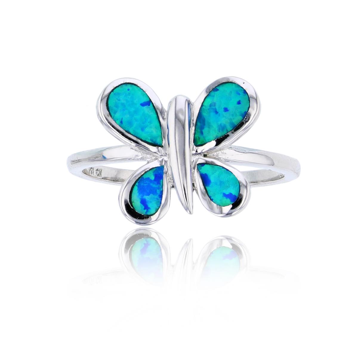 Sterling Silver Created Opal Butterflyl Ring