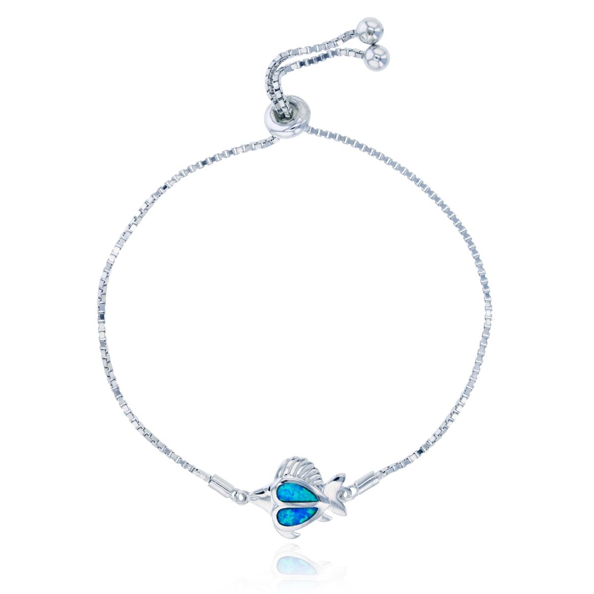 Sterling Silver Rhodium Created Opal Fish Adjustable Bracelet