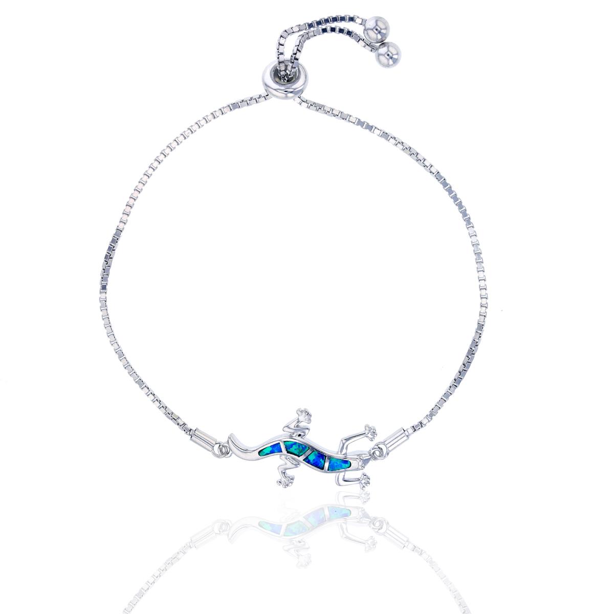 Sterling Silver Rhodium Created Opal Lizard Adjustable Bracelet