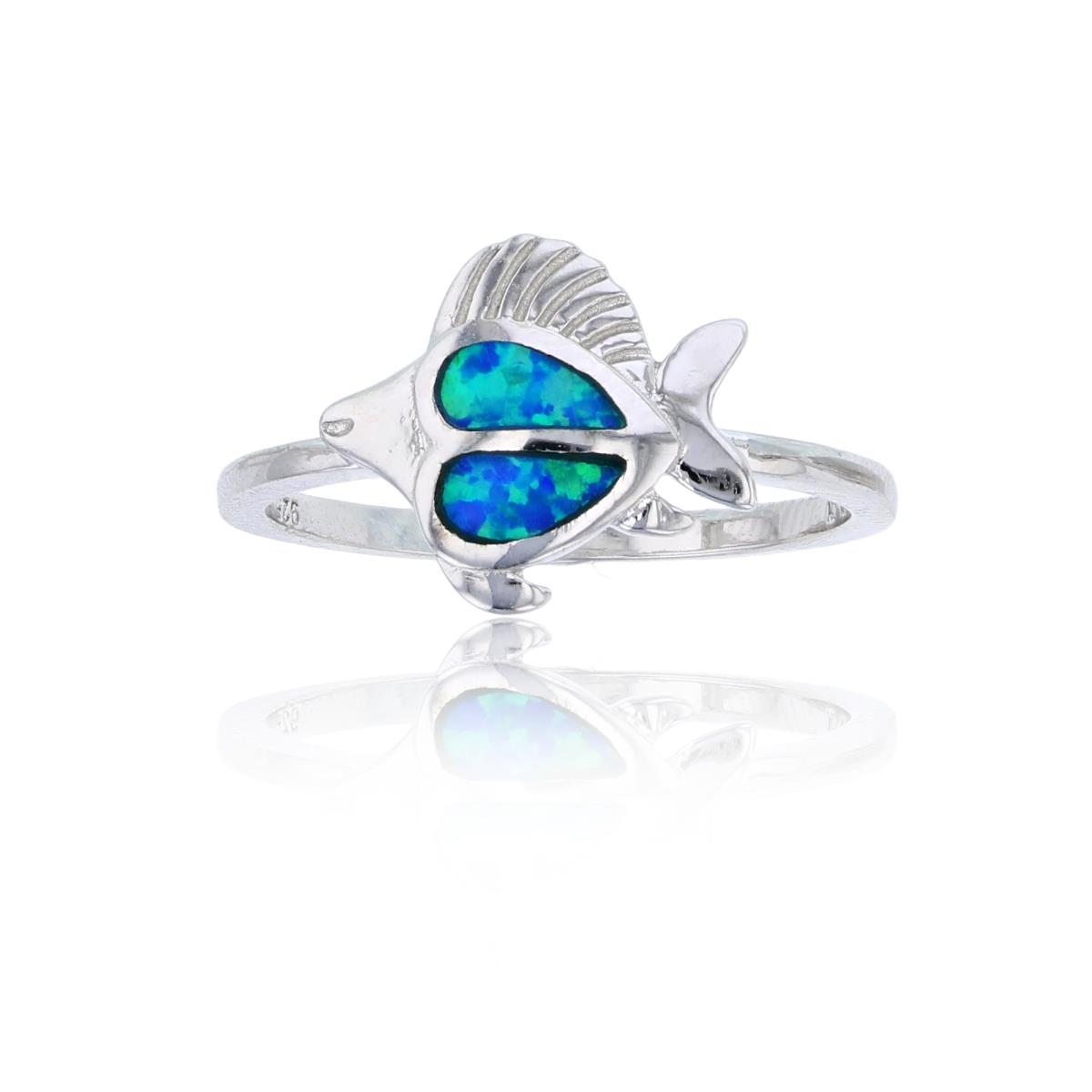 Sterling Silver Created Opal Fish Ring