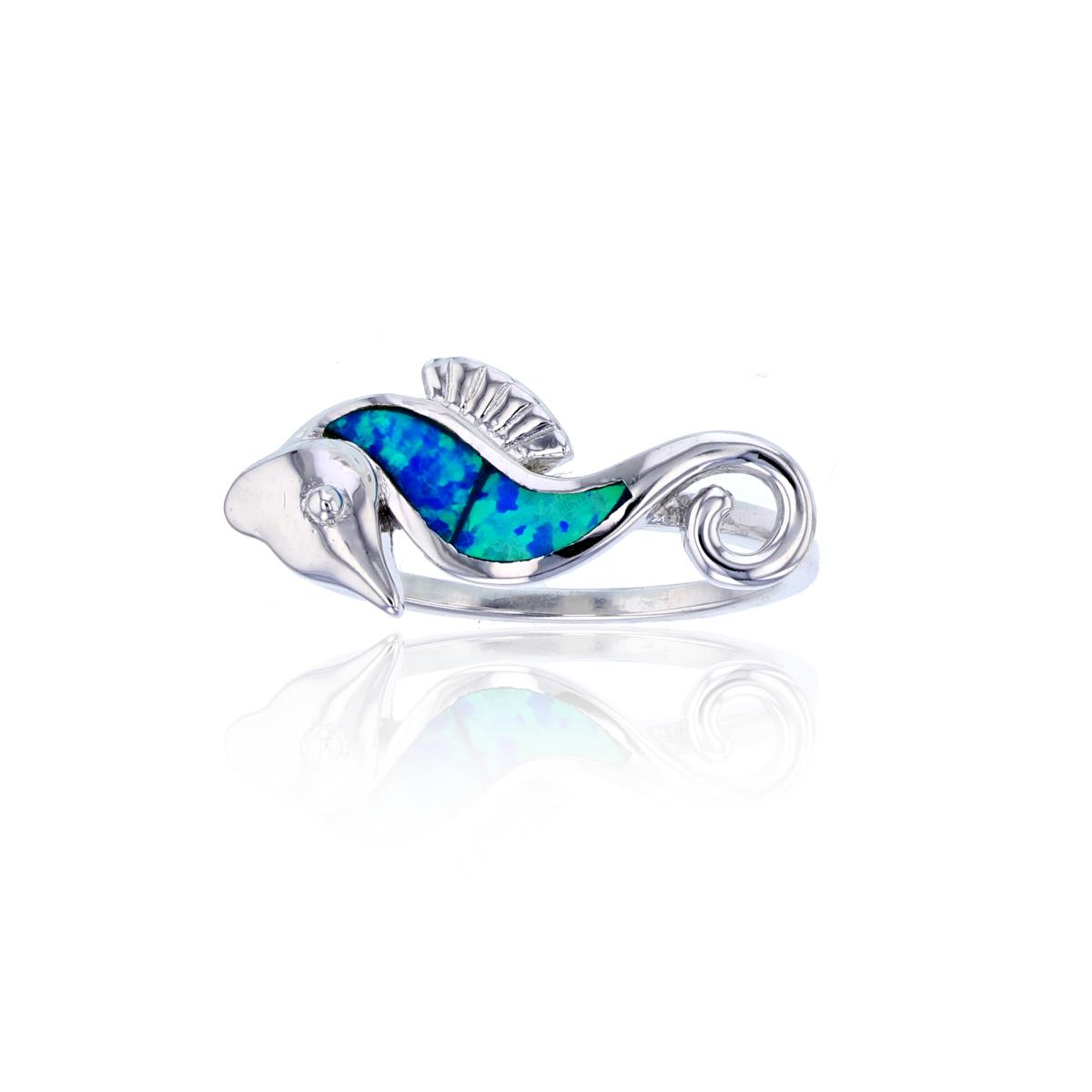 Sterling Silver Created Opal Seahorse Ring