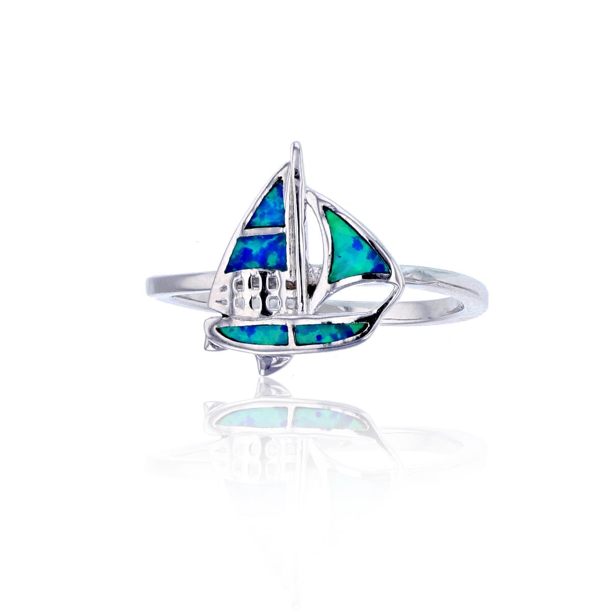 Sterling Silver Created Opal Ship Ring
