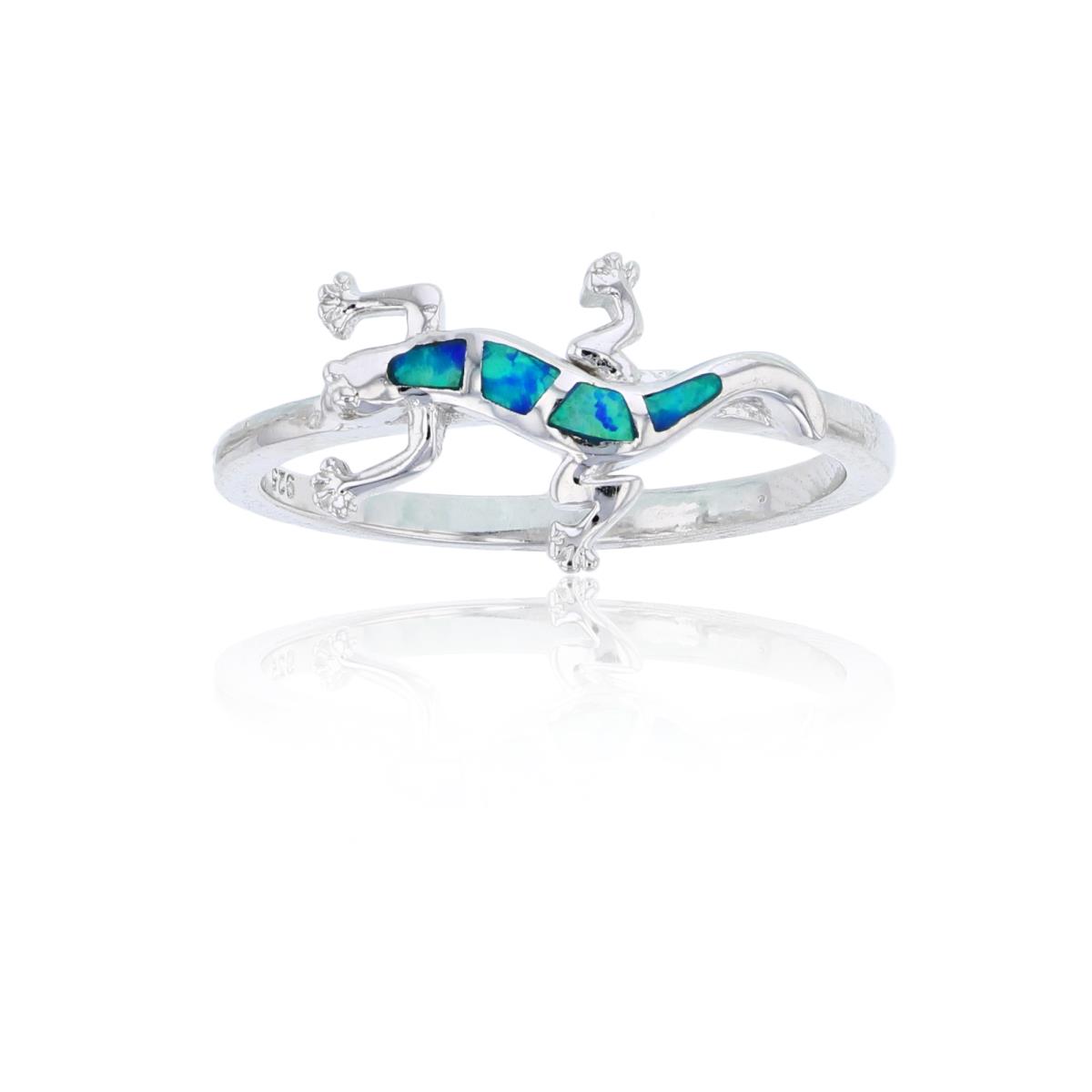 Sterling Silver Created Opal Lizard Ring