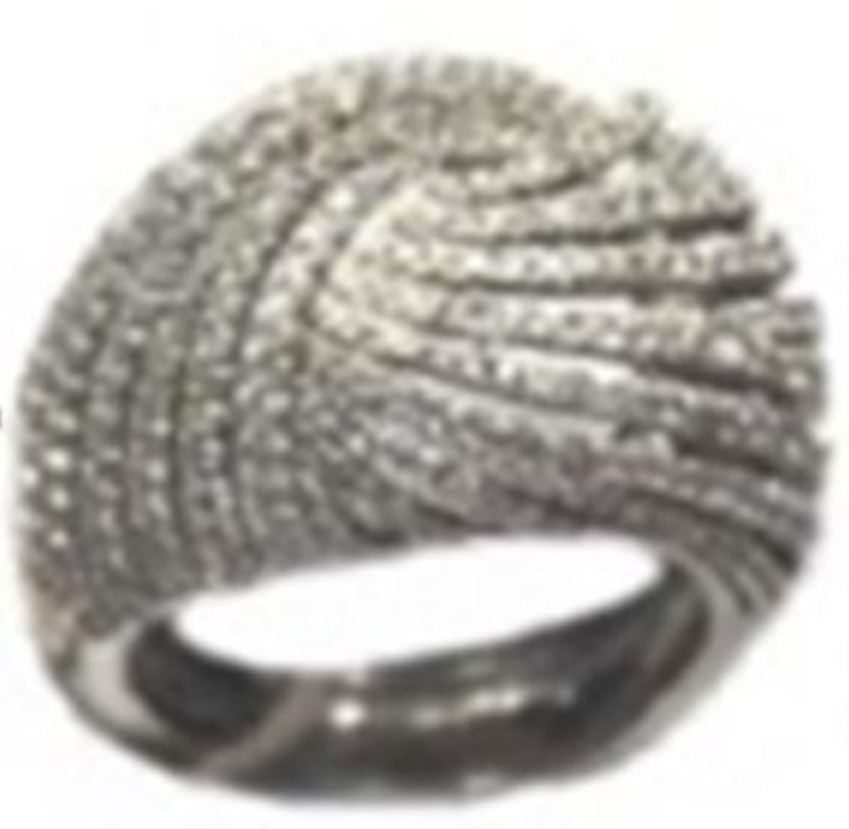 Sterling Silver Rhodium Micropave Swirl Domed Ring