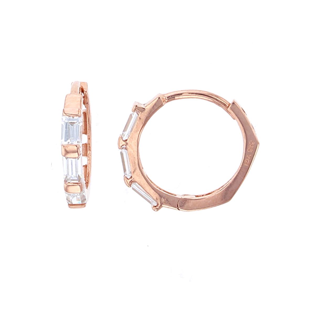 10K Rose Gold 12x2mm 1-Row Baguette CZ Huggie Earring