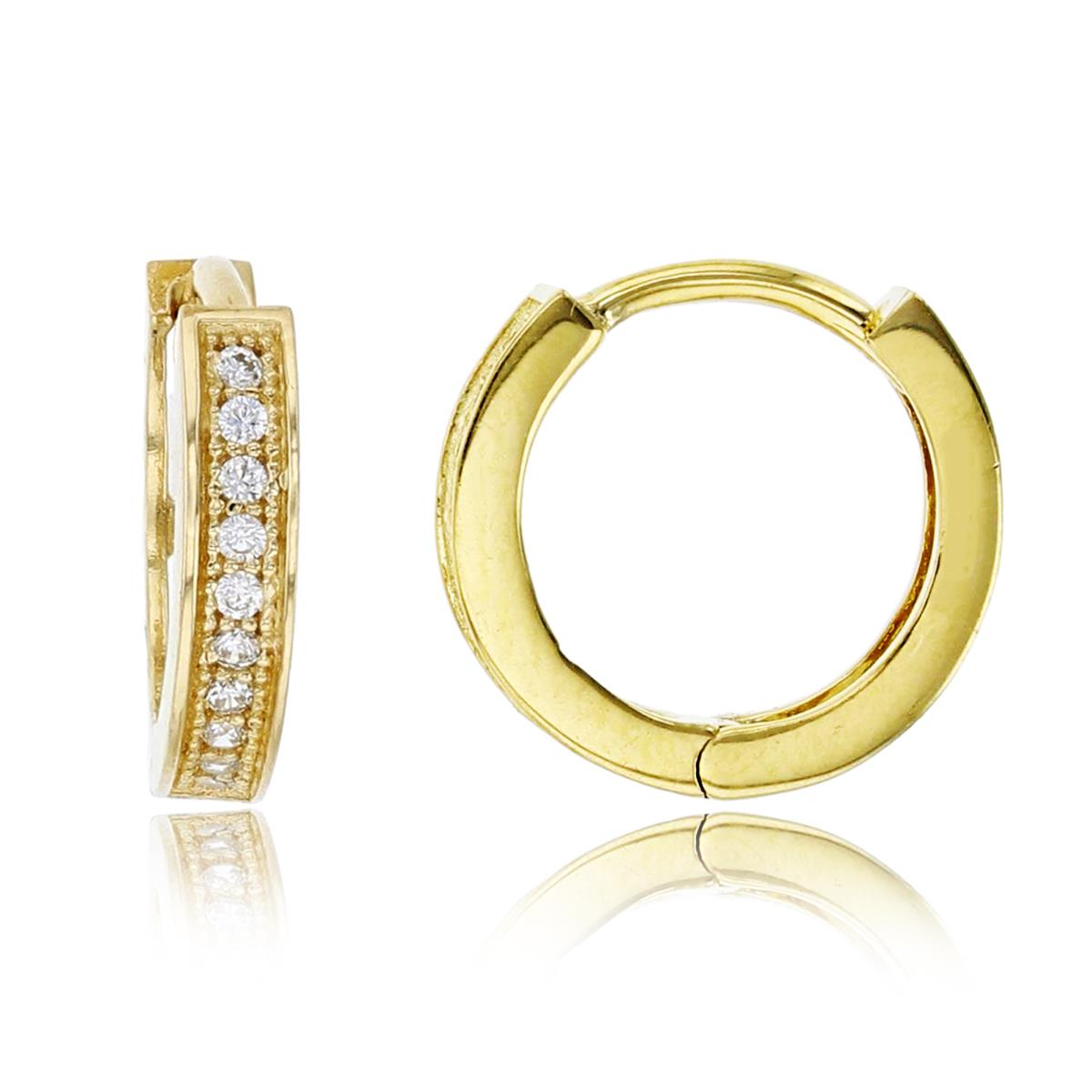 10K Yellow Gold 11x2mm 1-Row Rd Cut CZ Milgrain & Channel Set Huggie Earring