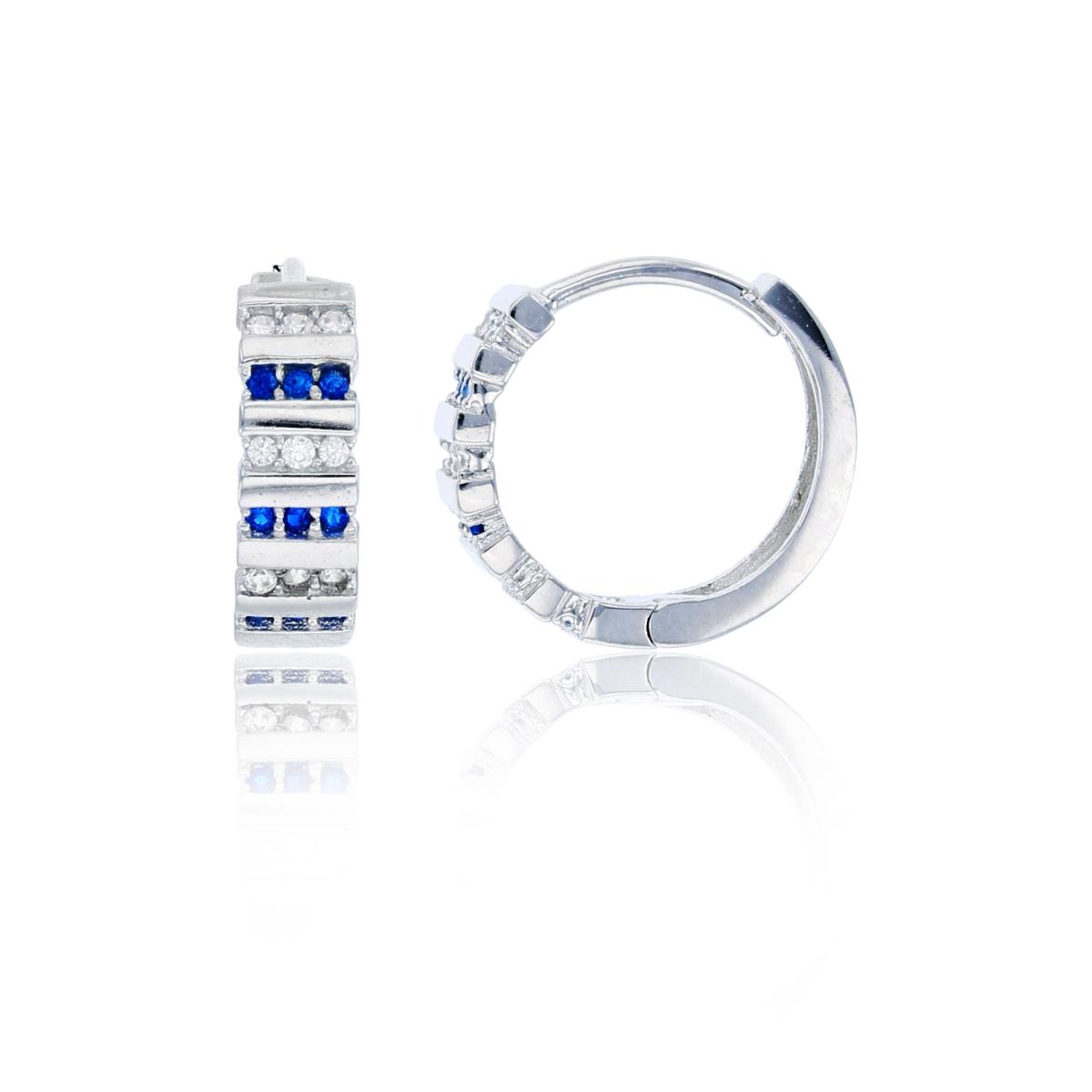 10K White Gold 12x4mm Polished Multi-Row Alternating Sapphire & White CZ Huggie Earring