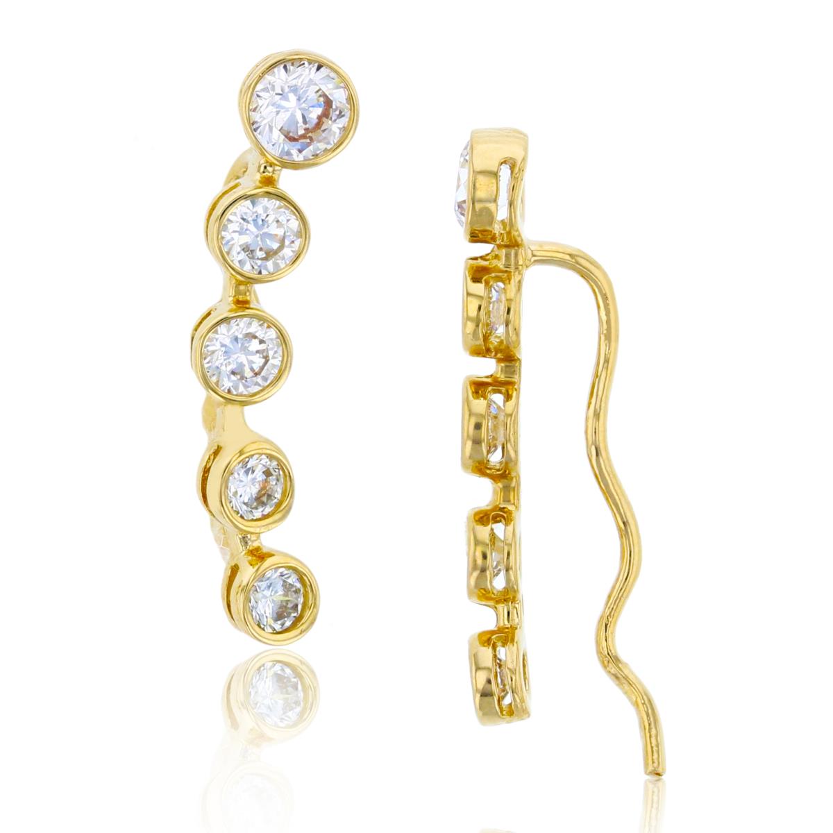 10K Yellow Gold 24x5mm Graduated Round Cut CZ Bezel Ear Crawler