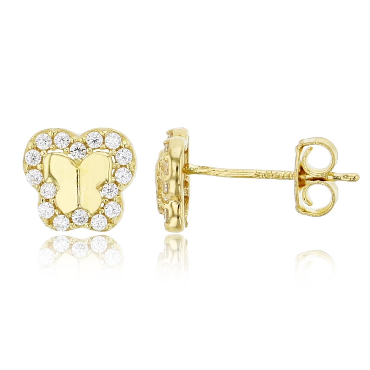 10K Yellow Gold 6x7mm Polished & Micropave CZ Butterfly Stud Earring