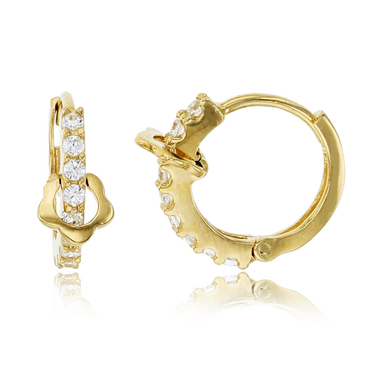 10K Yellow Gold 12x5mm 1-Row Rd Cut CZ & Polished Flower Frame Huggie Earring