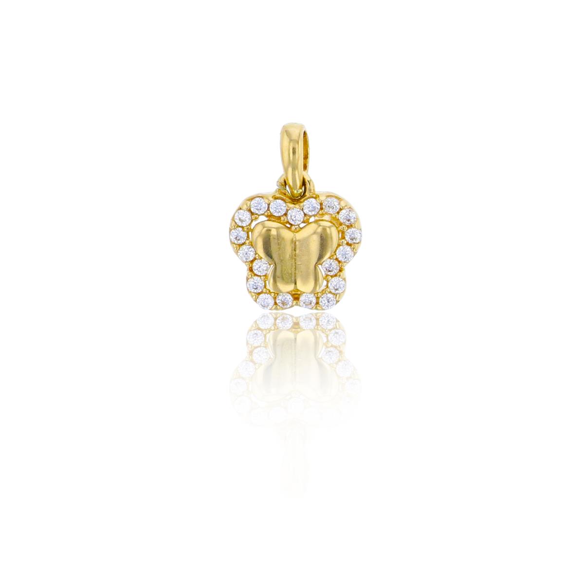 10K Yellow Gold 11x8mm Polished & Micropave CZ Petite Butterfly Pendant