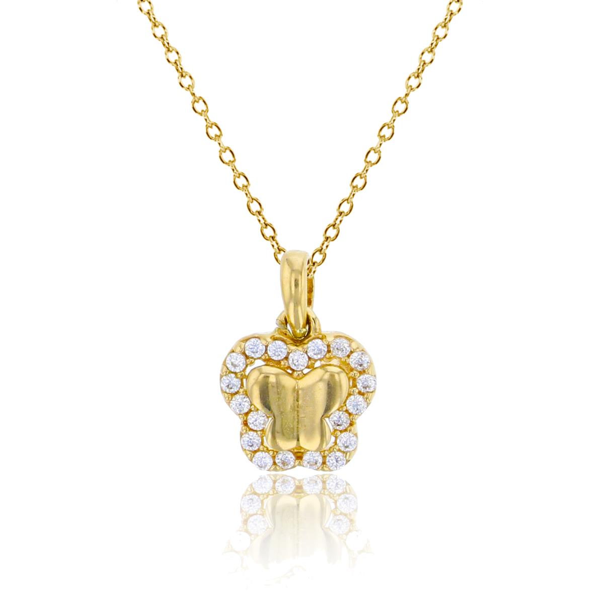14K Yellow Gold Polished & Micropave CZ Butterfly 18" Necklace