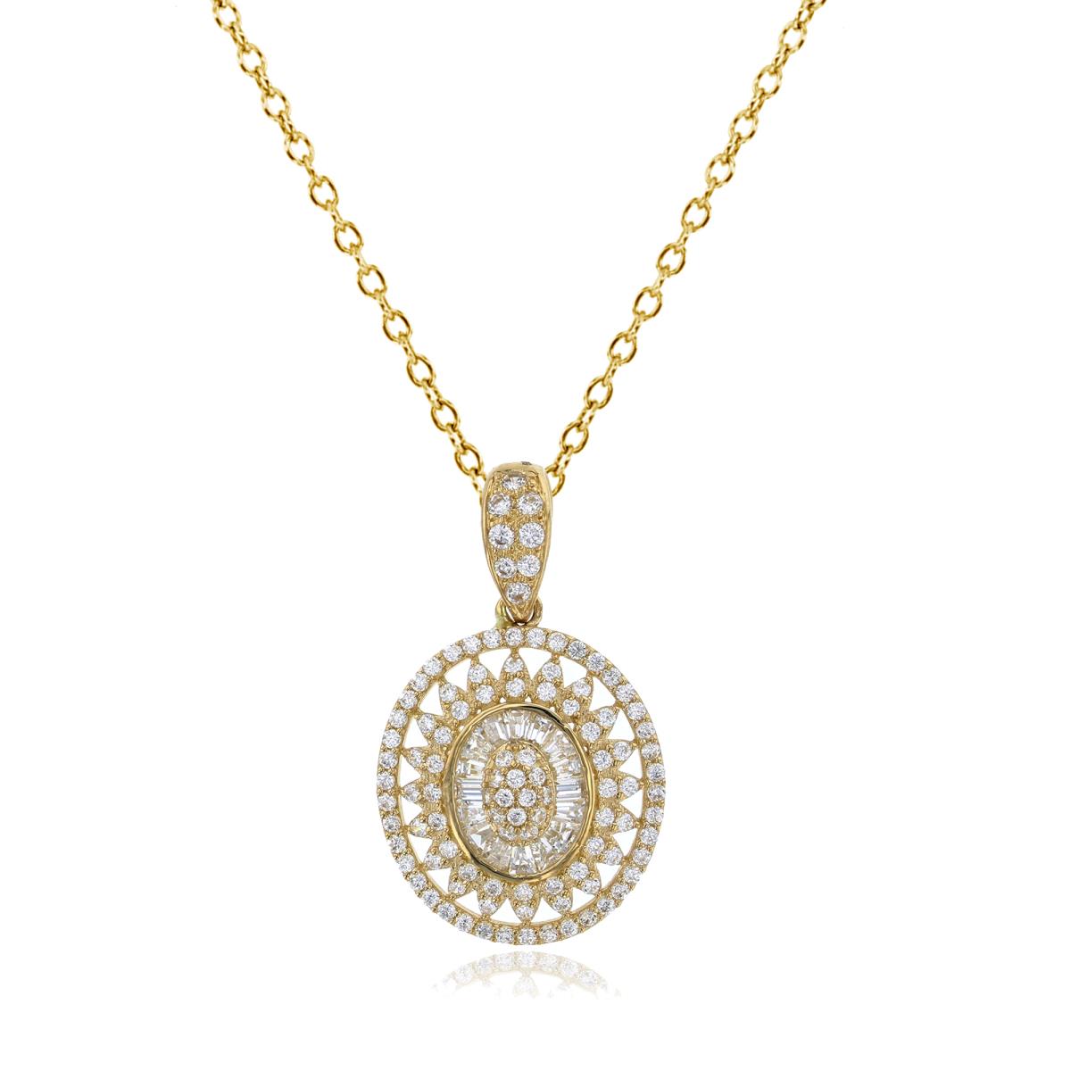 14K Yellow Gold Micropave Rd Cut & Baguette CZ Oval-Shaped Sunflower 18" Necklace