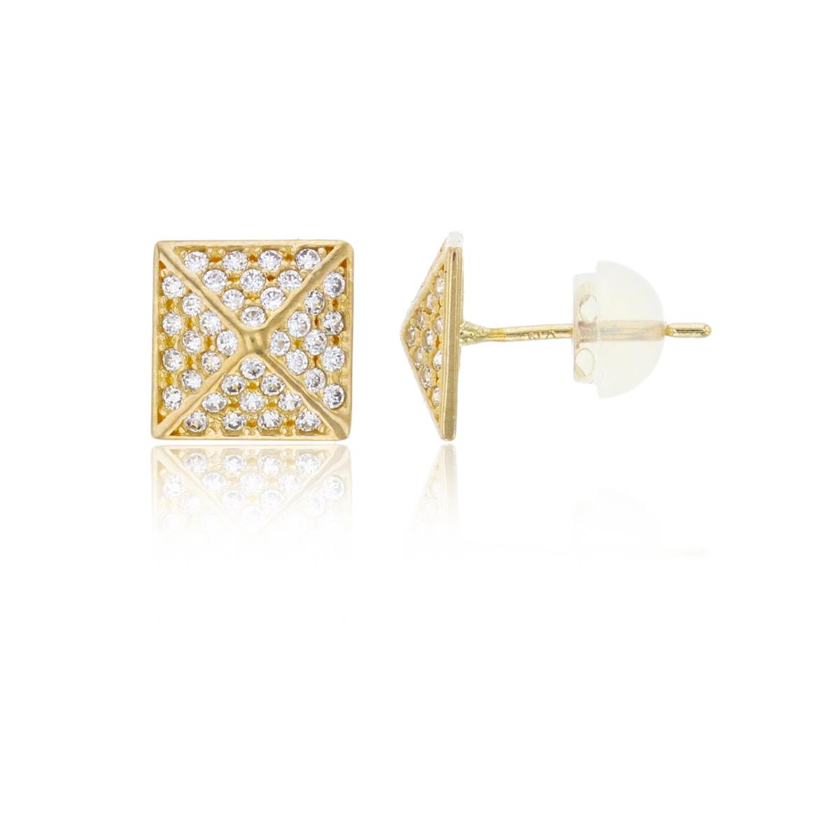10K Yellow Gold 8x8mm Micropave Square Stud Earring